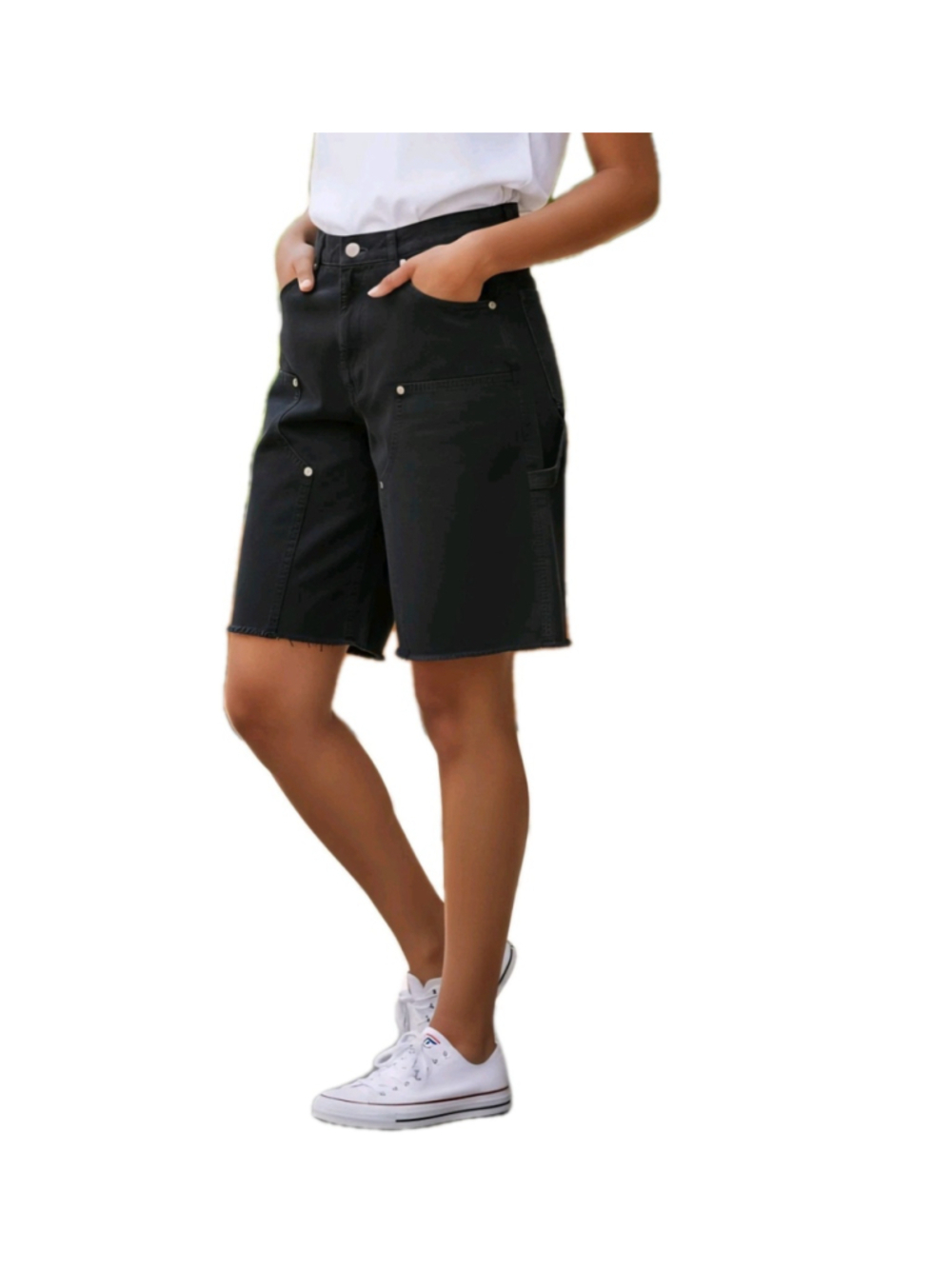 Weekday Longline Suiting Black Fray Loose Fitting Shorts 33 Inseam 11 NWT $88